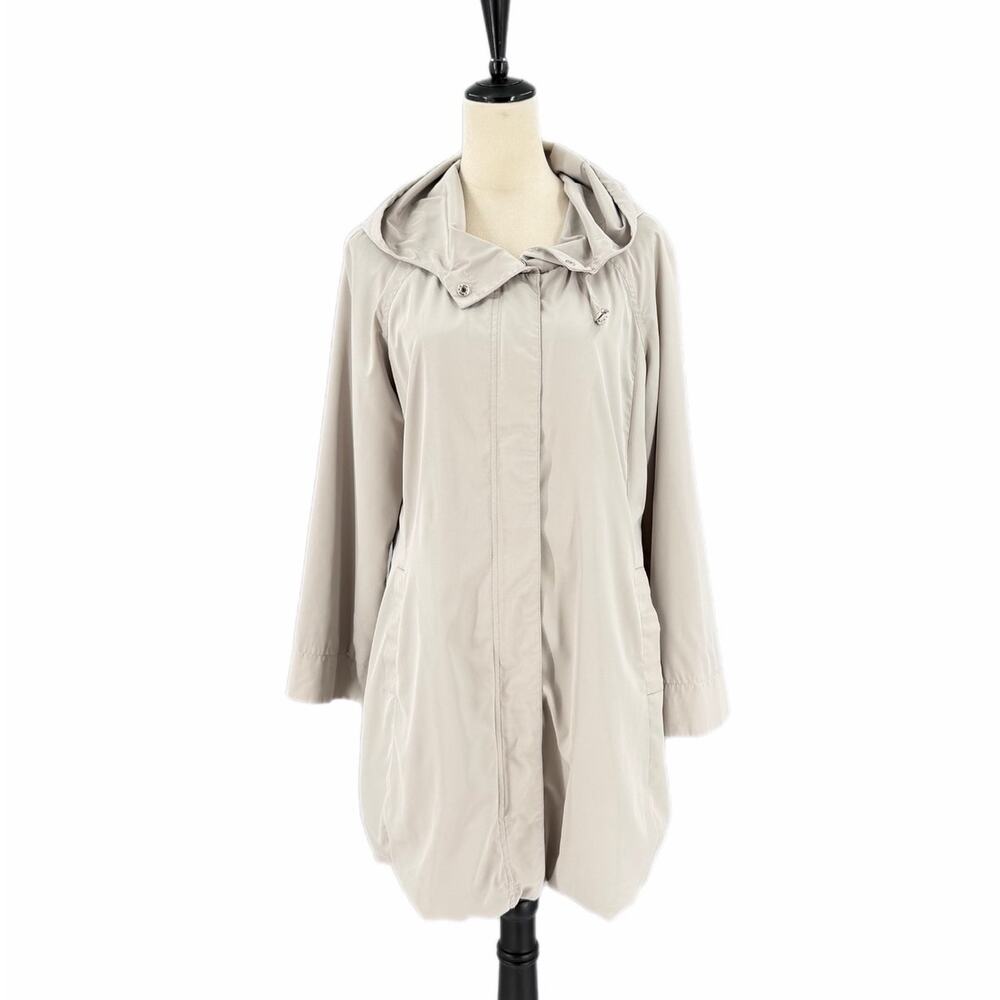 J. Jill Light Gray Hooded Neutral Outdoor Travel Classiccore Weather Rain Jacket